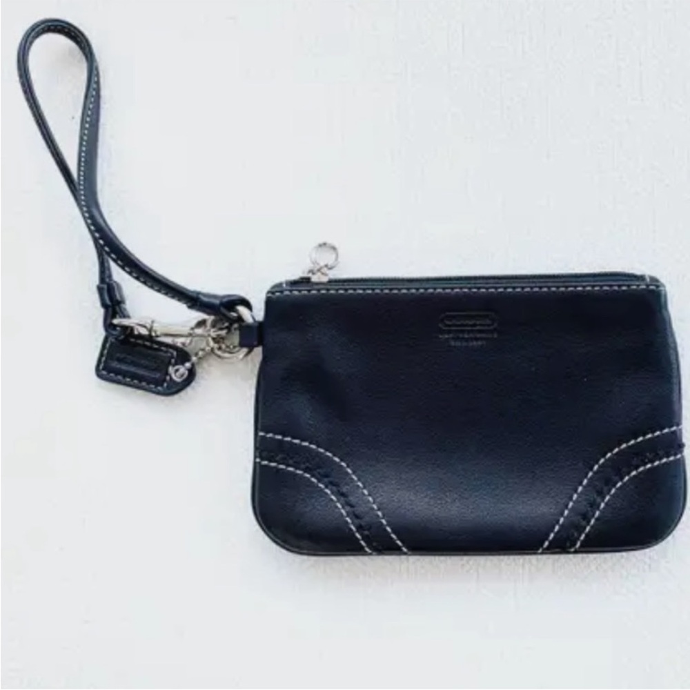 Vintage Coach Black Wristlet with White Stitching